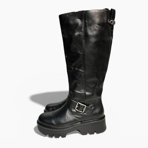 🌻NEW Sam Edelman Carter Knee-High Black Leather Motorcycle Boots Size 10